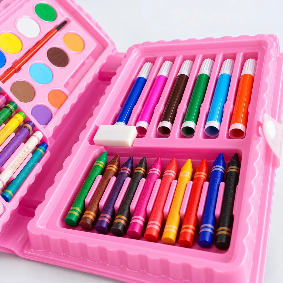Crayons and markers in the art set