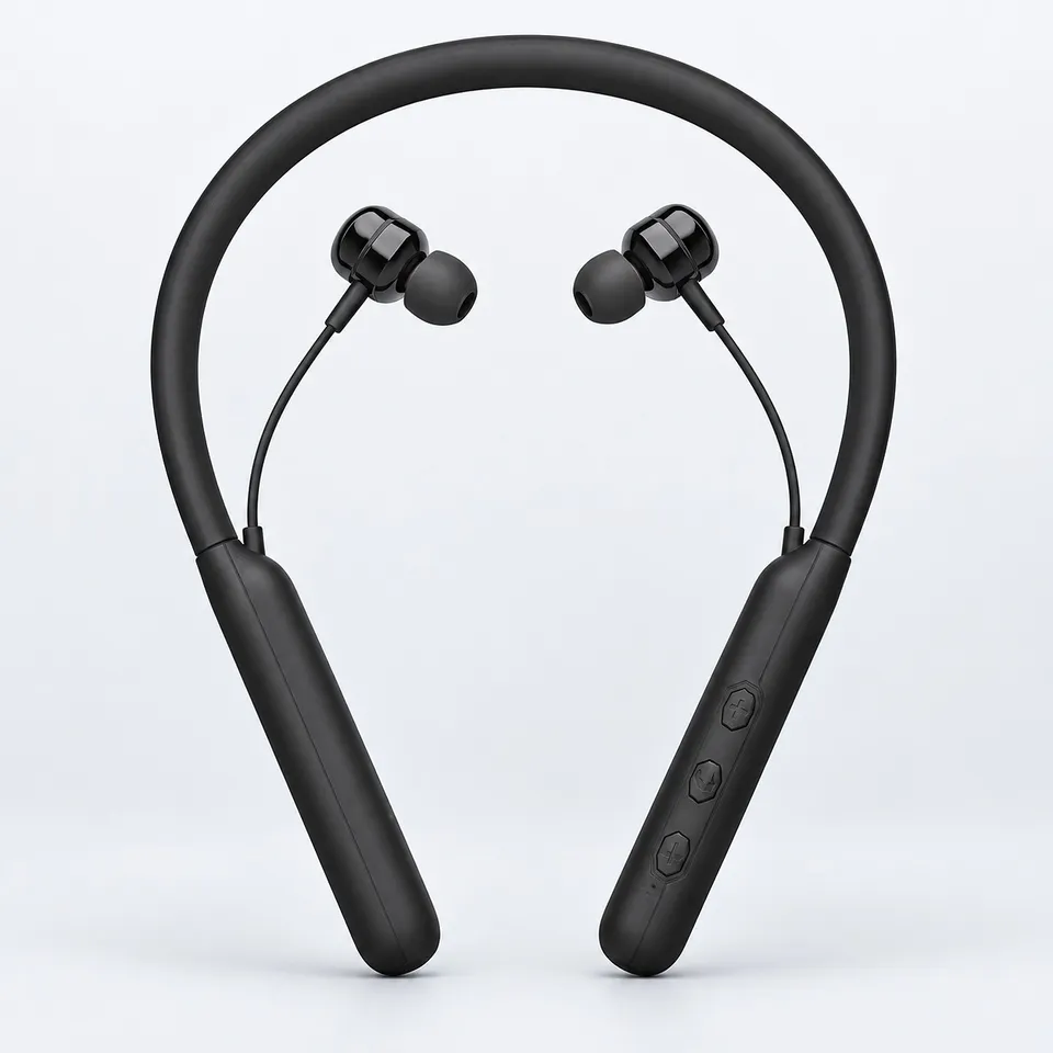 Black wireless Bluetooth sports neckband earphones