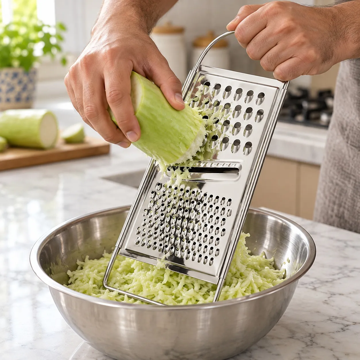 Grating bottle gourd with the kaddu kash