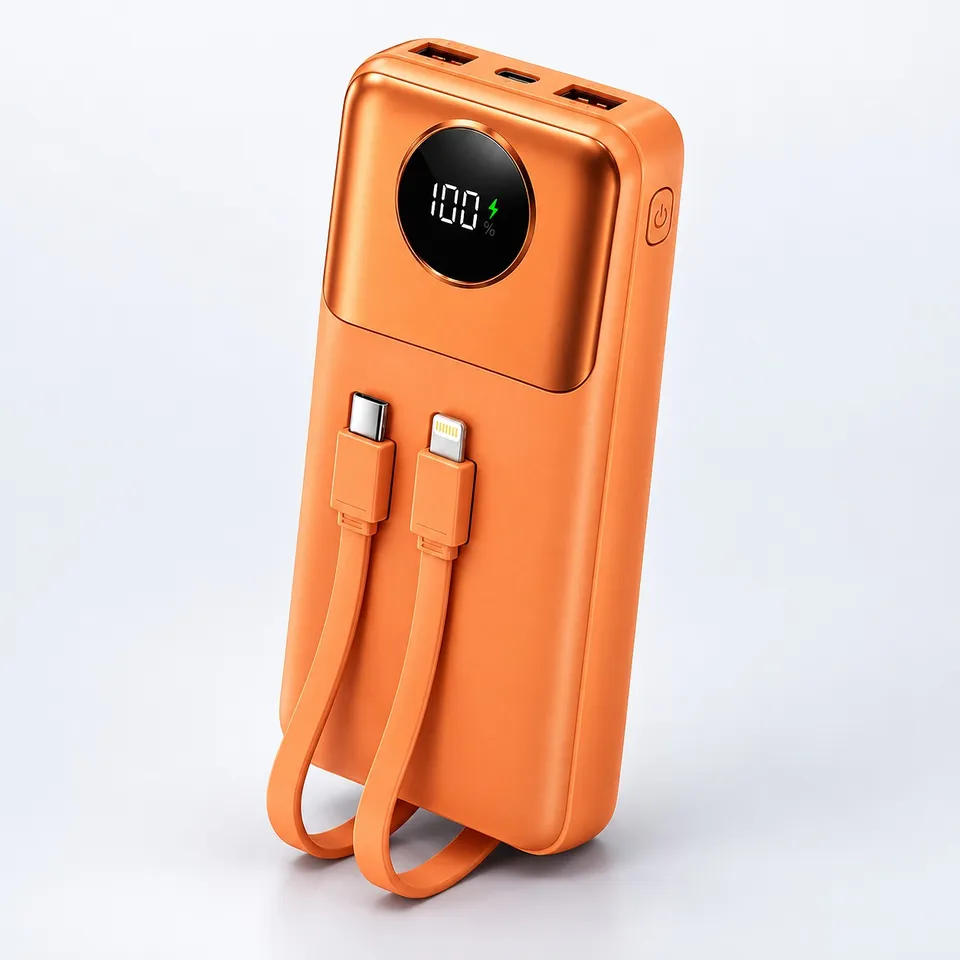 Ports and power button on the LMA 10000mAh power bank
