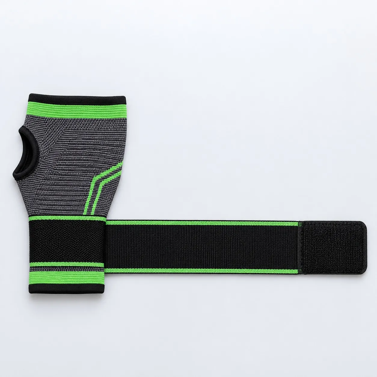 Mute palm support laid flat with its wrist strap unwrapped