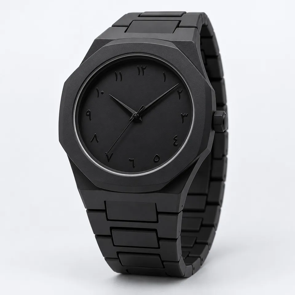 Black Arabic Aura watch for men with an octagonal bezel and Eastern Arabic numerals