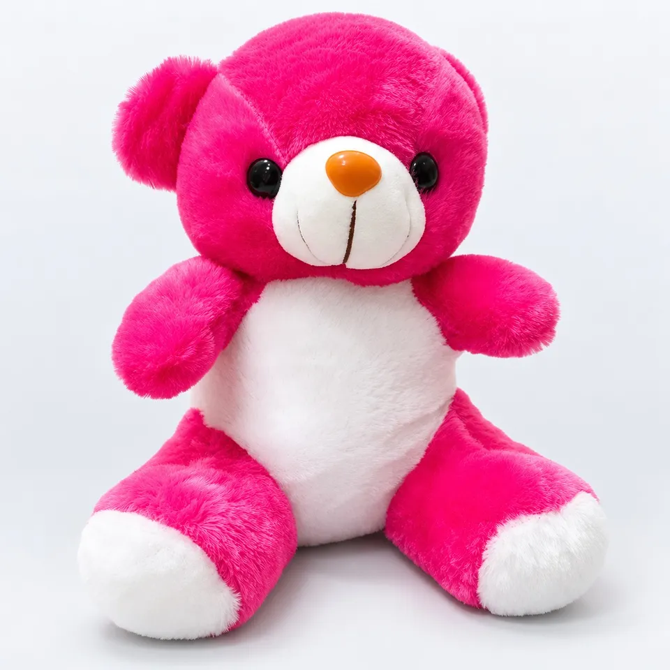 Pink teddy bear soft toy with white belly