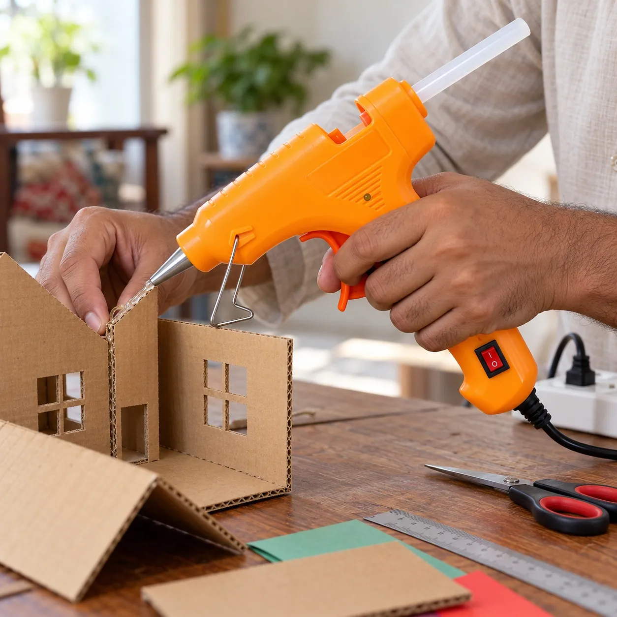 Using the Boaisen glue gun on a cardboard school project
