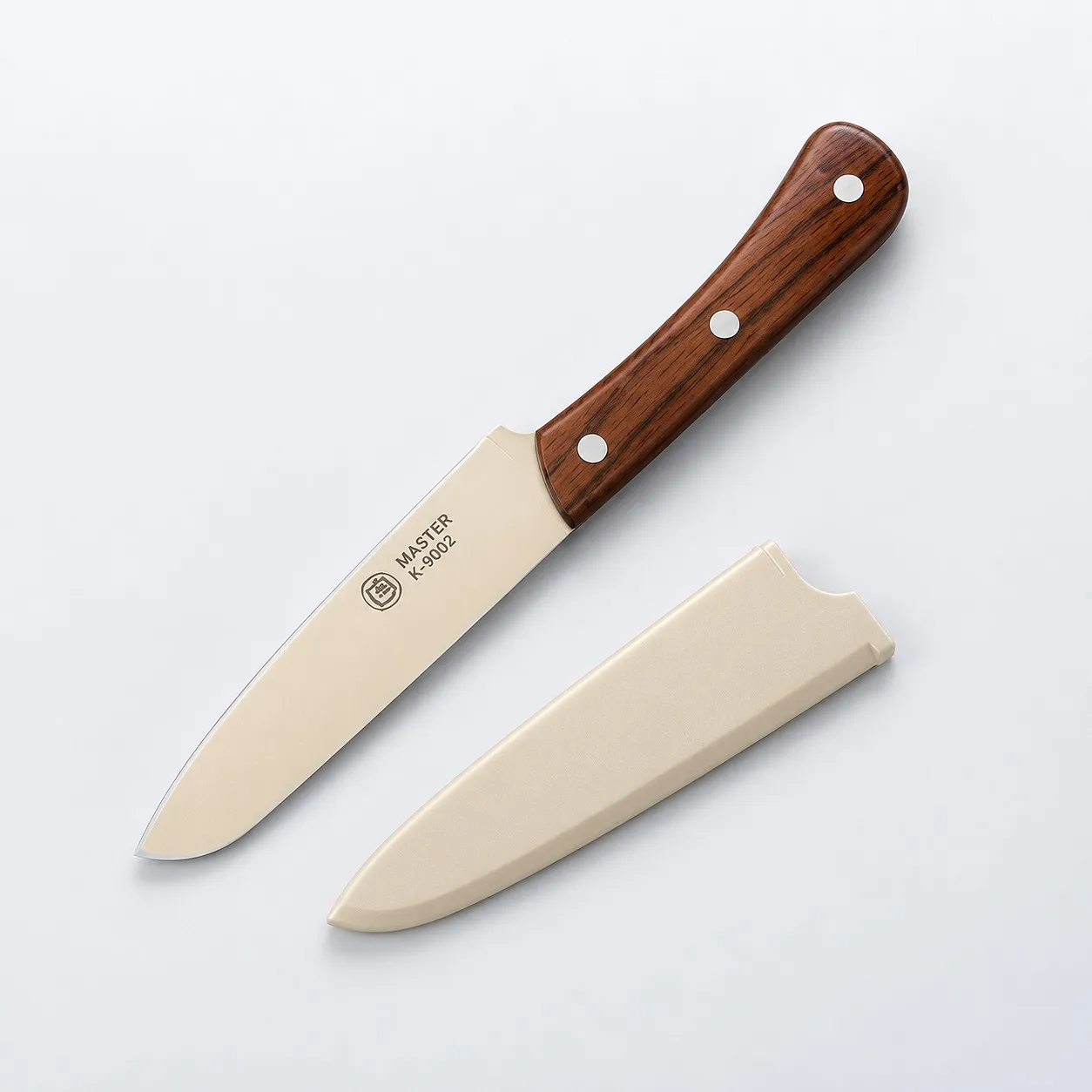 Master K-9002 fruit knife with brown riveted handle and cover