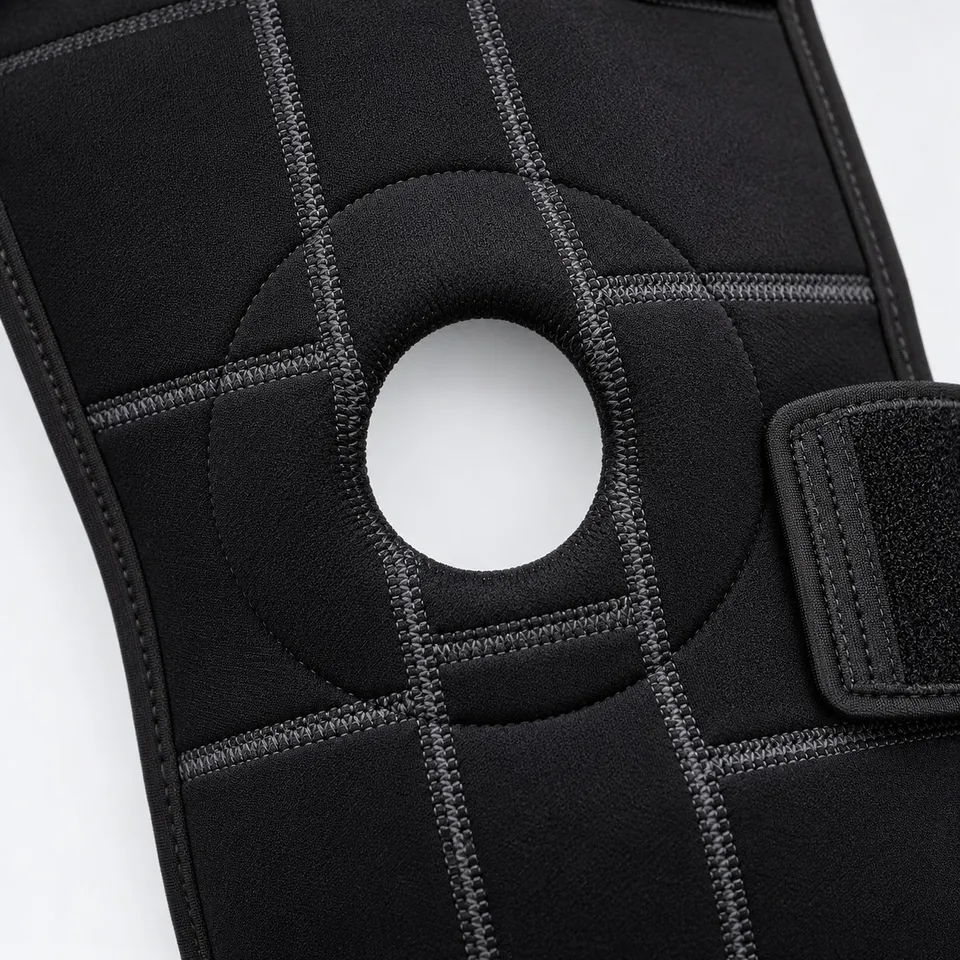 Open kneecap hole and stitching on the knee brace