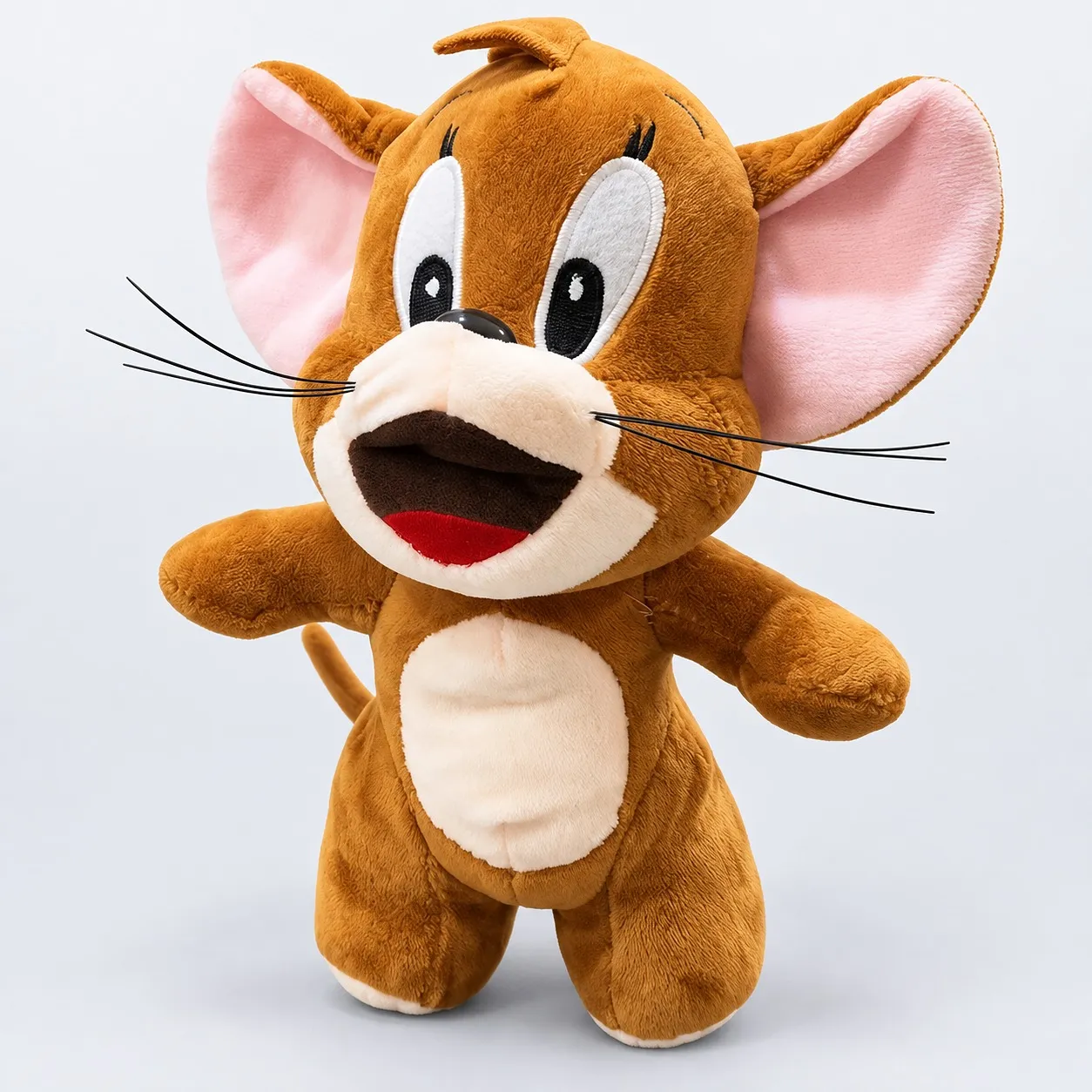 Jerry-style brown mouse plush toy with big pink ears