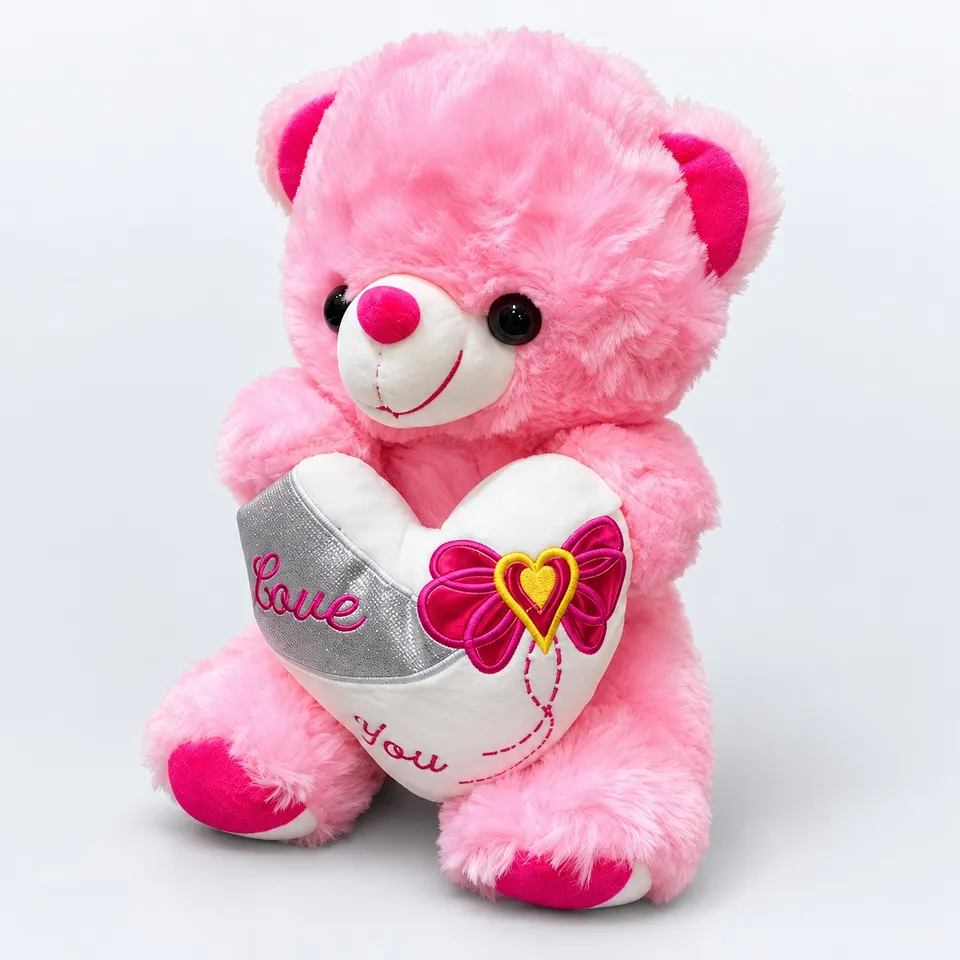 Pink love teddy bear holding a Love You heart