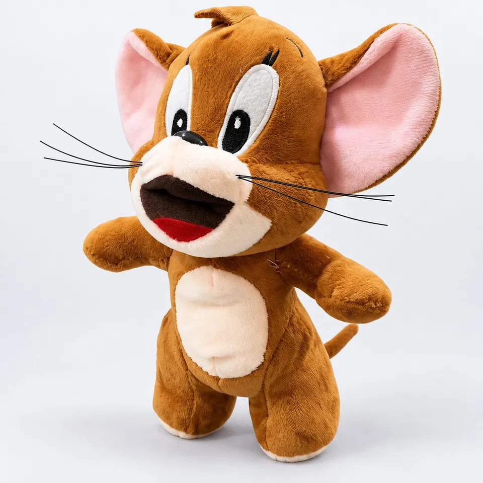 Brown mouse soft toy, side view