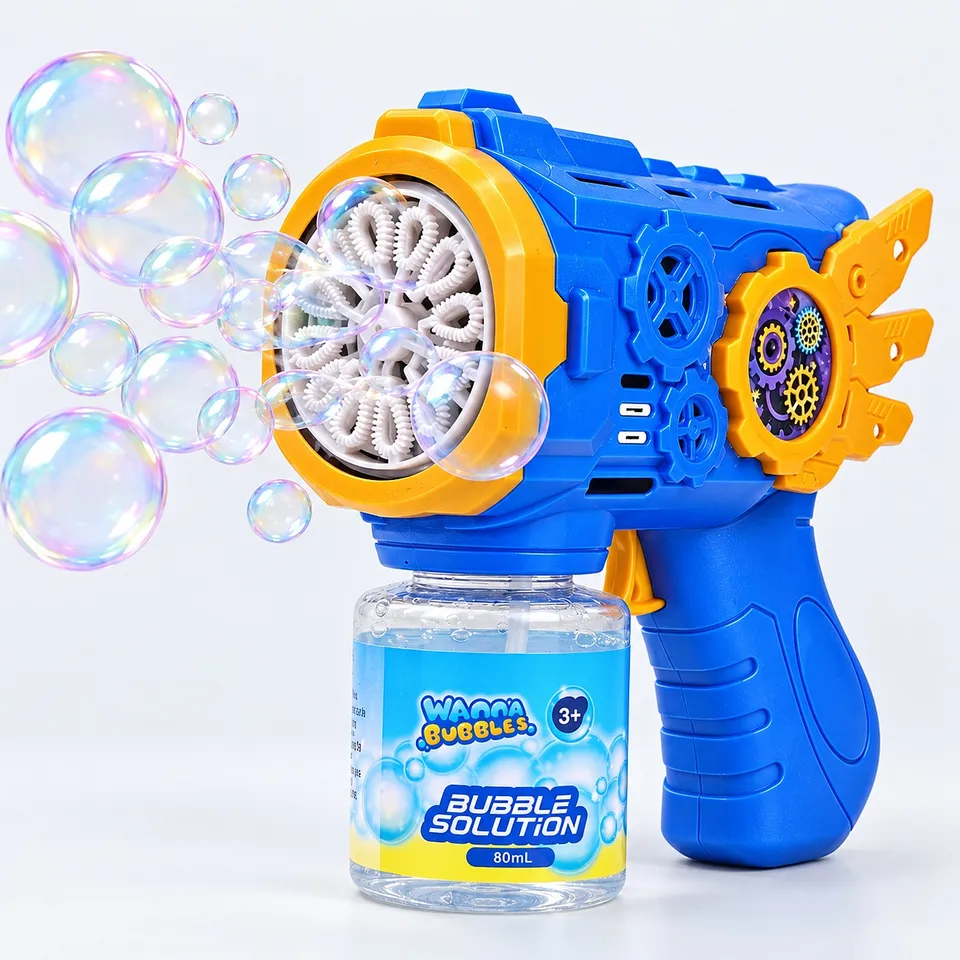 Automatic bubble gun toy with lights and bubble solution