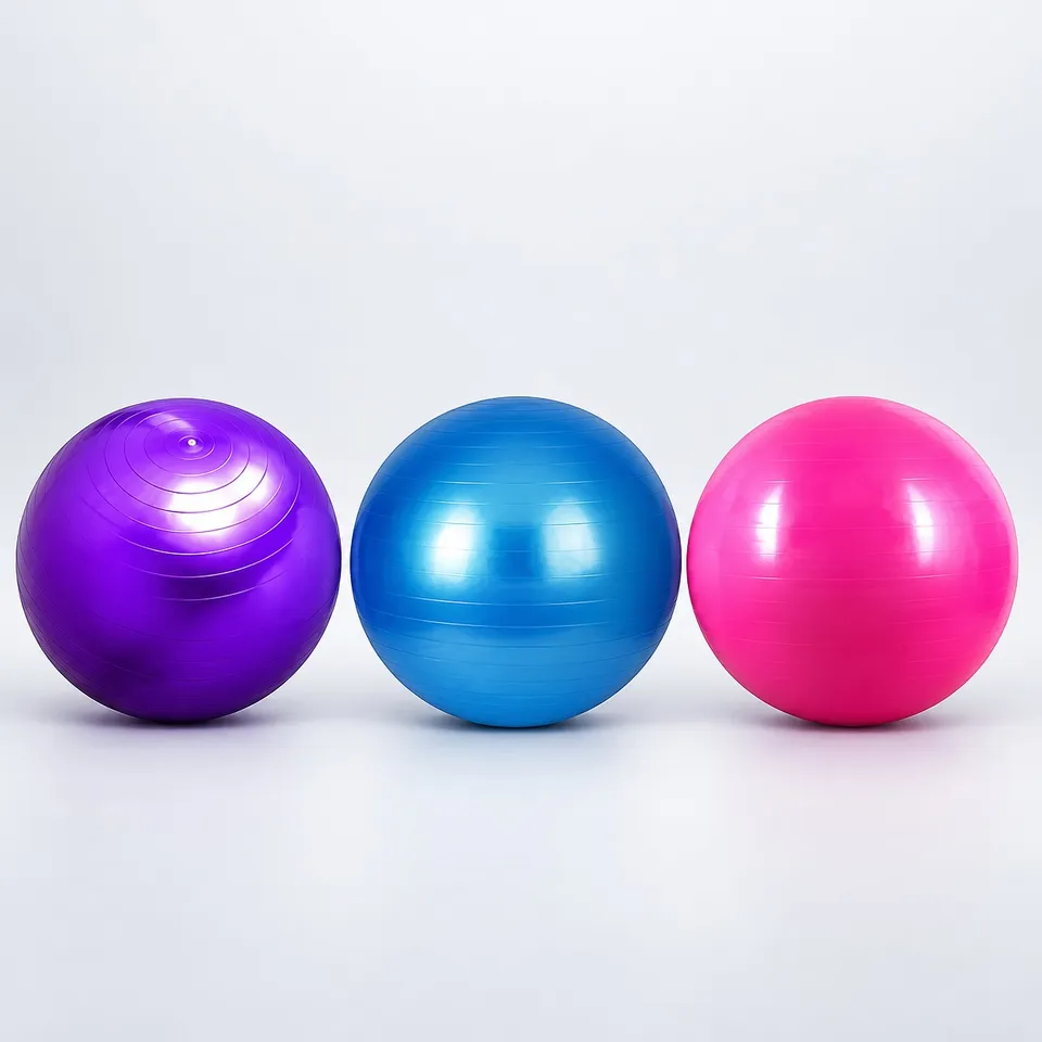 Gym balls in purple, blue and pink