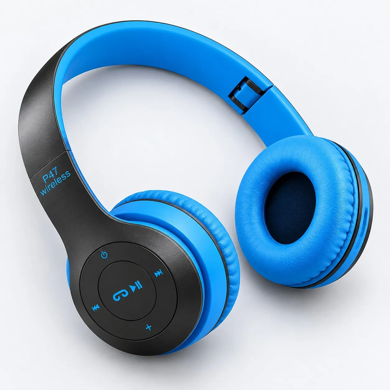 P47 headphones with soft blue ear cushions