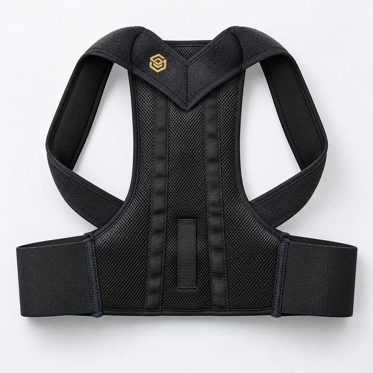 Posture corrector belt laid flat with its straps