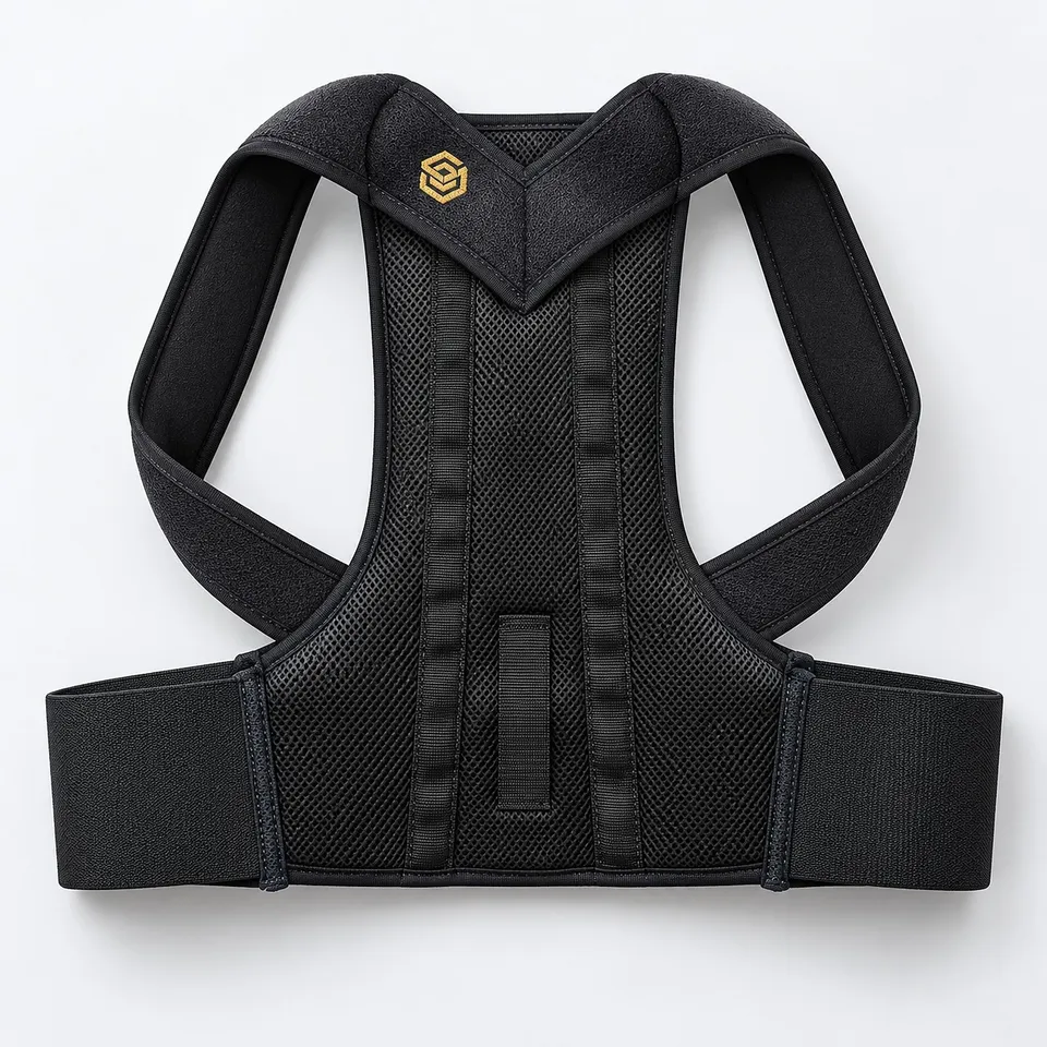 Posture corrector belt laid flat with its straps