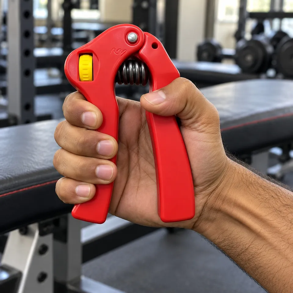 Man training with the red GP hand gripper
