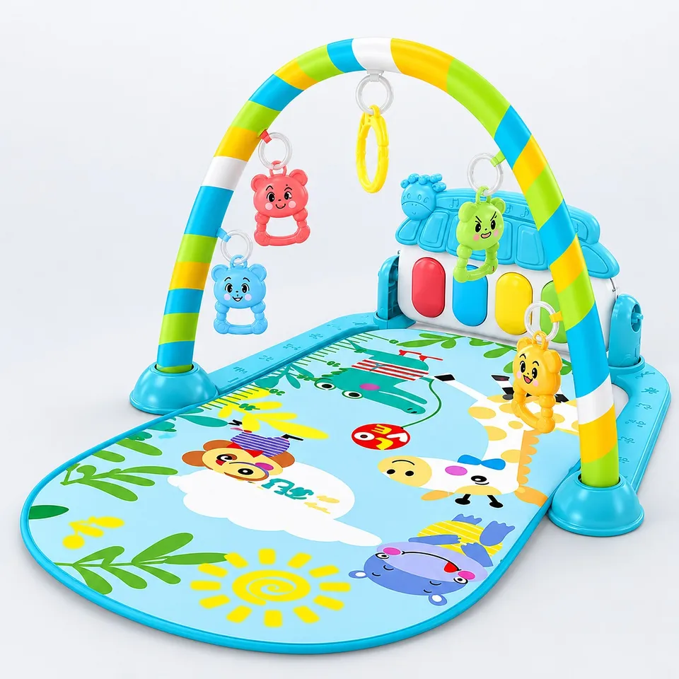 Baby play gym mat with kick piano and rainbow arch