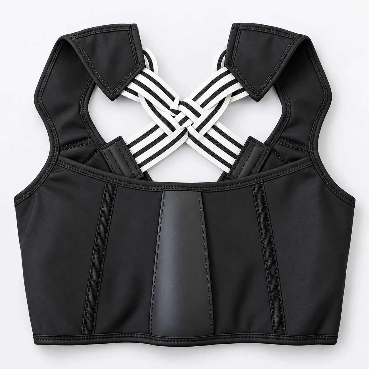 Back of the compression vest with crossed X support straps