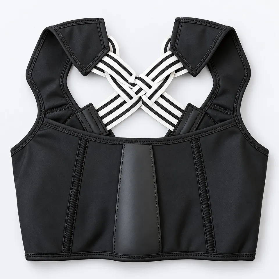 Back of the compression vest with crossed X support straps