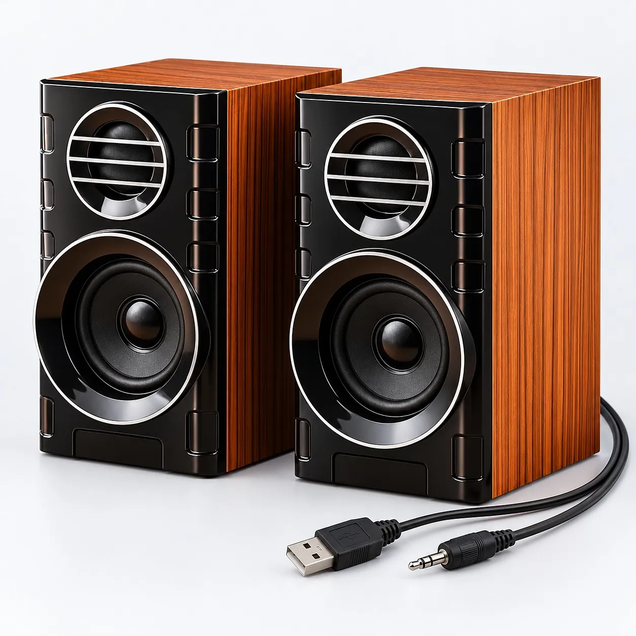 FT-2031 wired AUX speakers with USB power and 3.5 mm cables