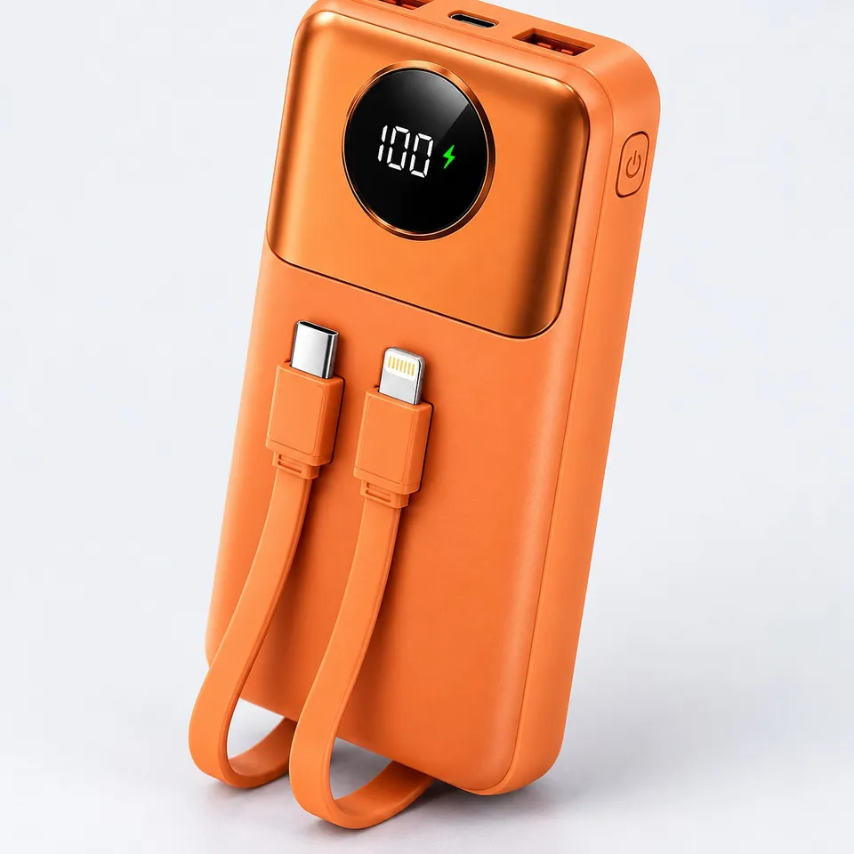 Built-in USB-C and Lightning cables of the LMA power bank