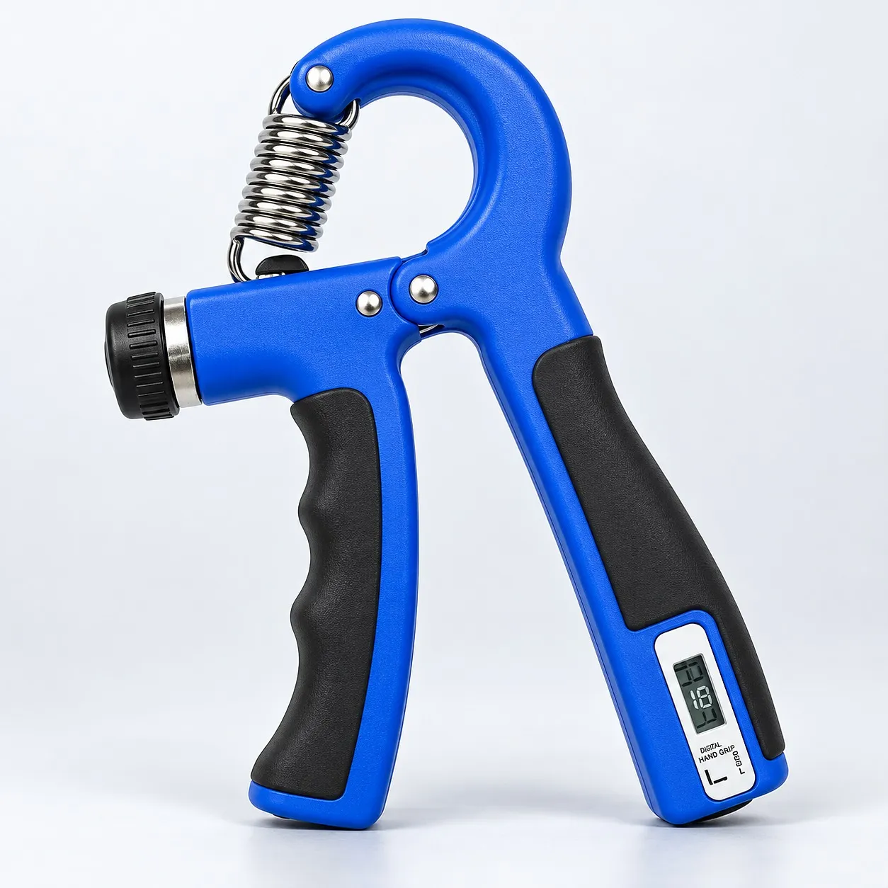 Blue R-shape hand gripper with rep counter