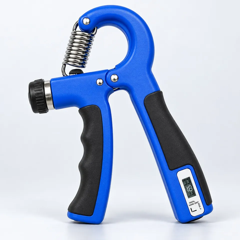 Blue R-shape hand gripper with rep counter