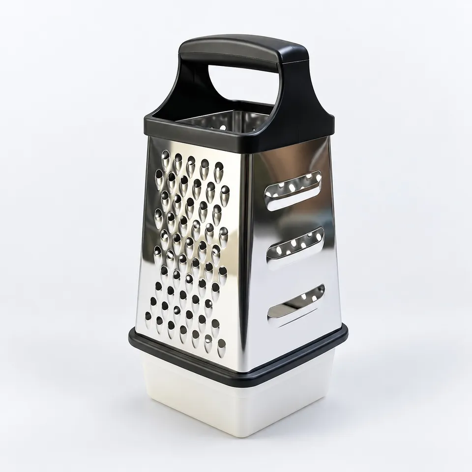 4-sided stainless steel box grater with storage container