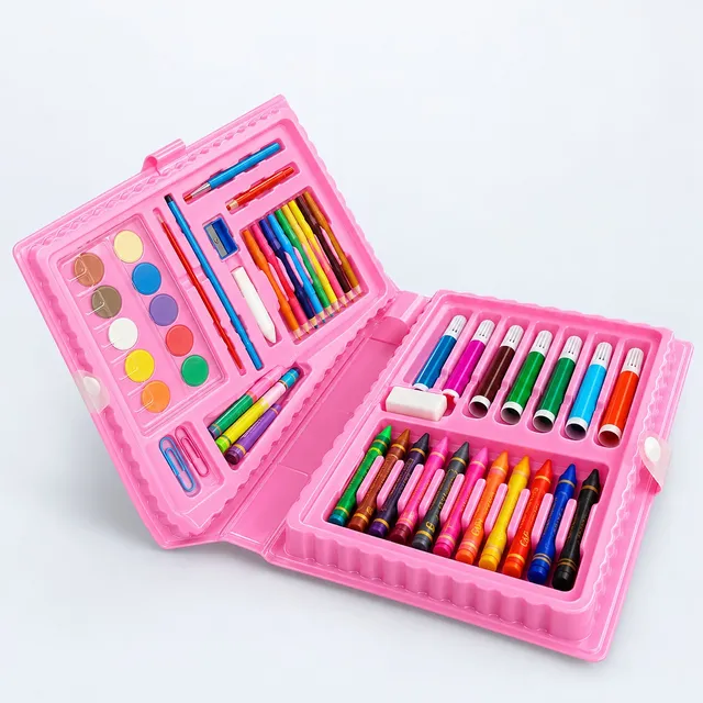 68-Piece Art Set for Kids in a Pink Carry Case