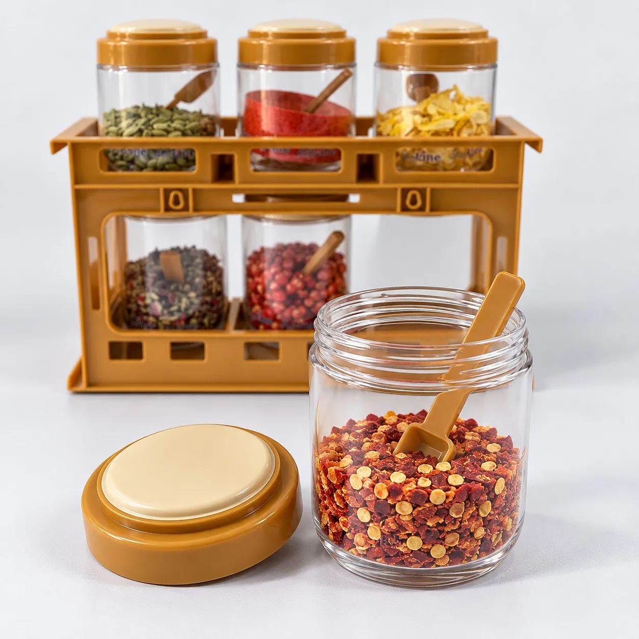 Spice jar with its lid and spoon