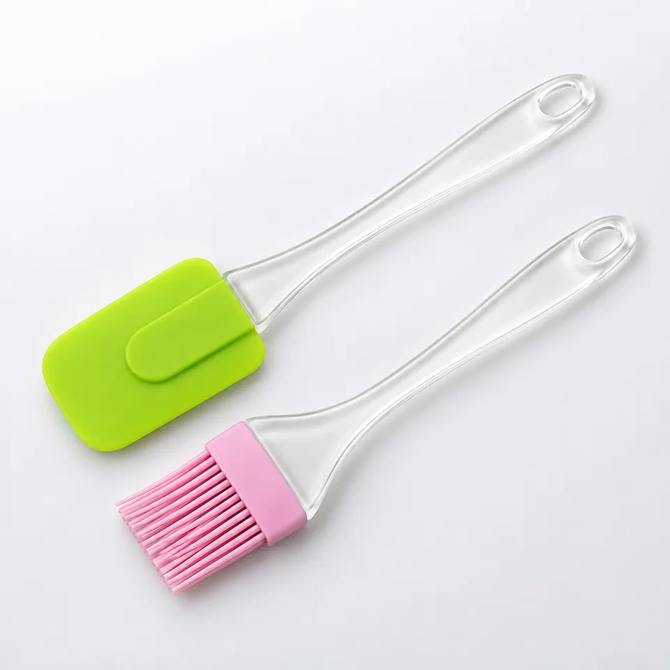 Silicone spatula and oil brush set with clear handles