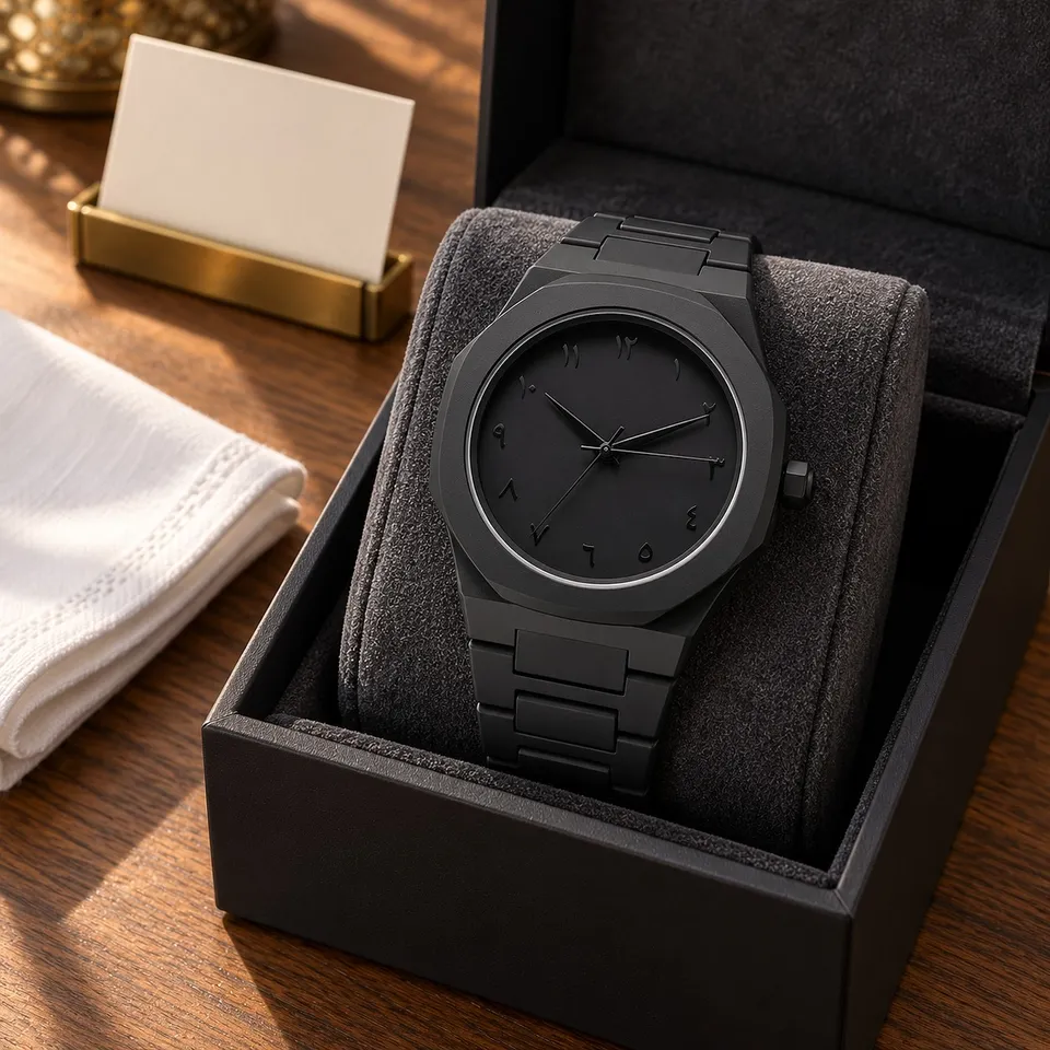 Black Arabic Aura watch in a gift box, a ready Eid gift
